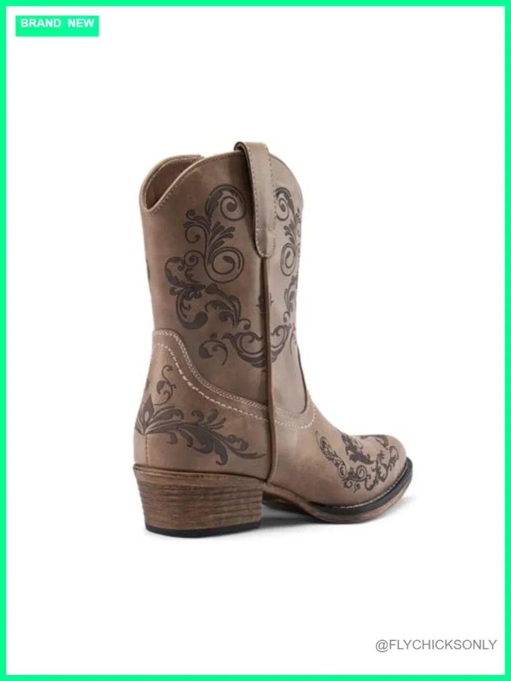Women's Square Toe Western Ankle Boots with Side Zipper, Faux Leather, Low